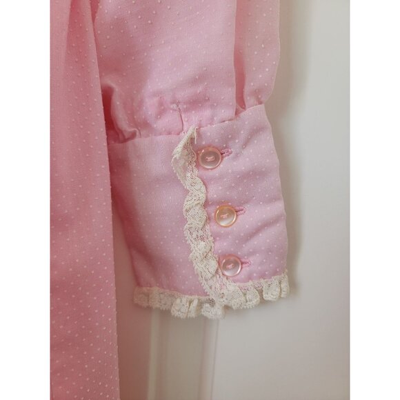 Vintage Pink Prairie Long Sleeve Dress w/ Lace Trim & Ruffle Details Women's M - Picture 7 of 9